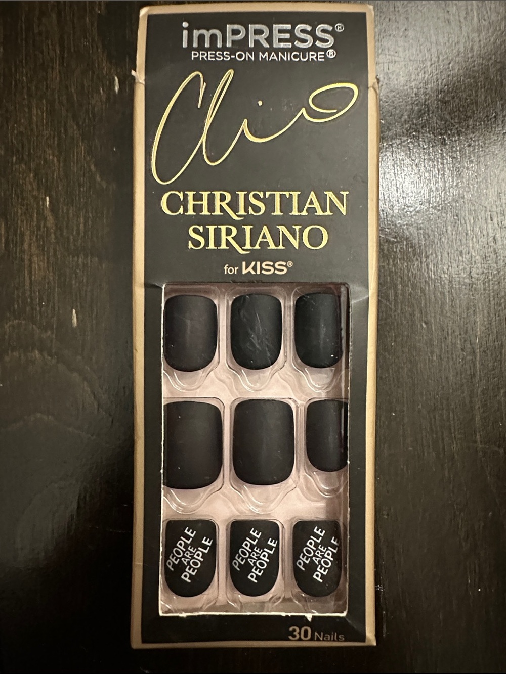 Christian Siriano Matte Black Press-On Nails with White Text Accent